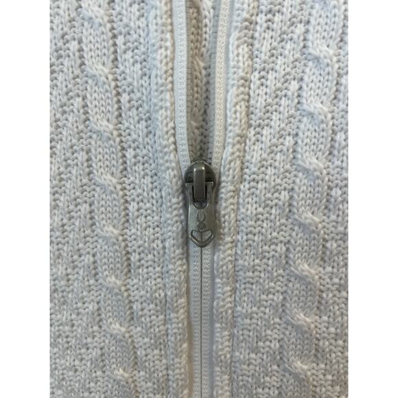 Spyder White Cream Cable Knit Full Zip Sweater Jacket Women’s Medium w/ Pockets - Picture 6 of 13
